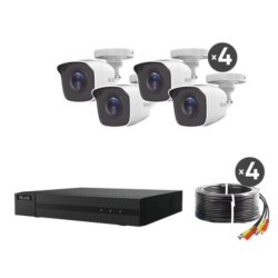 KIT TurboHD 1080p / DVR 4 canales / 4 Cámaras Bala de Metal / H.265+ / 1 Fuente de Poder Profesional / Accesorios de Instalación