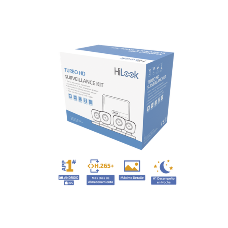 KIT TurboHD 720p / DVR 4 canales / 4 Cámaras Bala de Policarbonato / 4 Cables 18 Mts / 1 Fuente de Poder Profesional