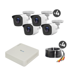 KIT TurboHD 720p / DVR 4 canales / 4 Cámaras Bala de Policarbonato / 4 Cables 18 Mts / 1 Fuente de Poder Profesional