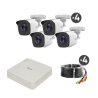 KIT TurboHD 720p / DVR 4 canales / 4 Cámaras Bala de Policarbonato / 4 Cables 18 Mts / 1 Fuente de Poder Profesional