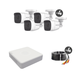 Kit TurboHD 1080p Lite / DVR 4 canales / Audio por Coaxitron / 4 Cámaras Bala de Metal con Micrófono Integrado