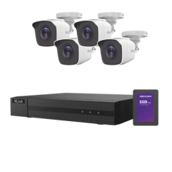 KIT TurboHD 1080p + SSD de 500 GB / DVR 4 canales / 4 Cámaras Bala de Metal / Fuente de Poder / Accesorios de Instalación