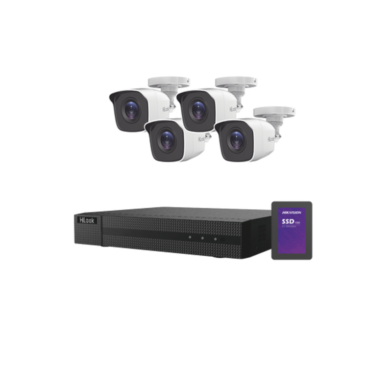 KIT TurboHD 1080p + SSD de 500 GB / DVR 4 canales / 4 Cámaras Bala de Metal / Fuente de Poder / Accesorios de Instalación