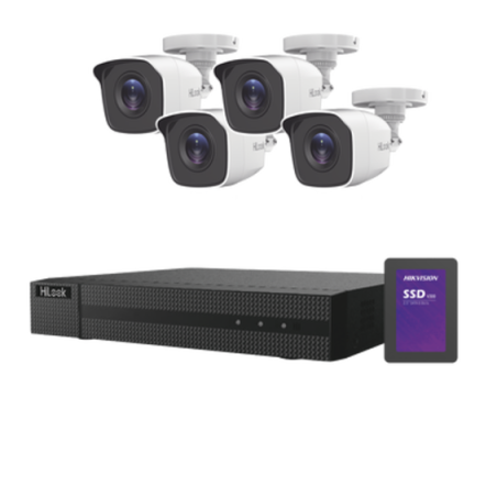 KIT TurboHD 1080p + SSD de 500 GB / DVR 4 canales / 4 Cámaras Bala de Metal / Fuente de Poder / Accesorios de Instalación
