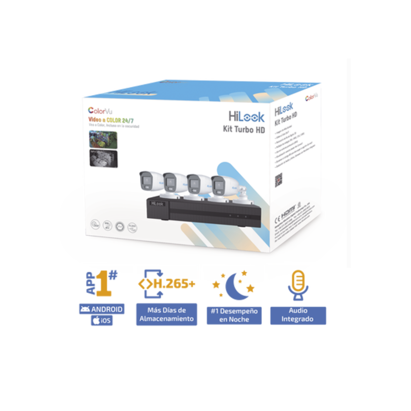 Kit TurboHD 1080p / DVR 4 Canales / 4 Cámaras Bala ColorVu con Micrófono Integrado / Fuente de Poder / Accesorios de Instalación