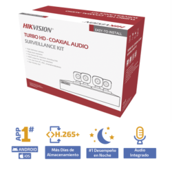 KIT TURBOHD 5 Megapixel / DVR 4 Canales/4 Cámaras Bala con Micrófono Integ./Fuente de Poder/Accesorios de Instalación