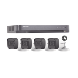 KIT TURBOHD 5 Megapixel / DVR 4 Canales/4 Cámaras Bala con Micrófono Integ./Fuente de Poder/Accesorios de Instalación