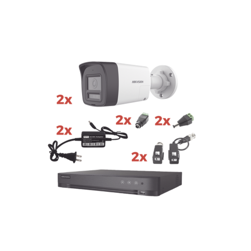 Kit Audio Bidirec TurboHD 1080p/DVR 4 Canales/2 Cámaras Bala (Exterior) con Bocina y Microfóno Integ/2 Fuentes de Poder/Acces.