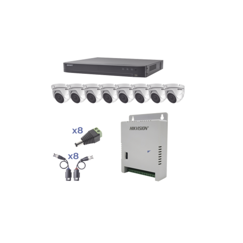 KIT TurboHD 1080p/DVR 8 Canales/8 Cámaras Eyeball (exterior 2.8 mm)/Transcept/Conect/Fuente de Poder Profesional hasta 15 Vcc