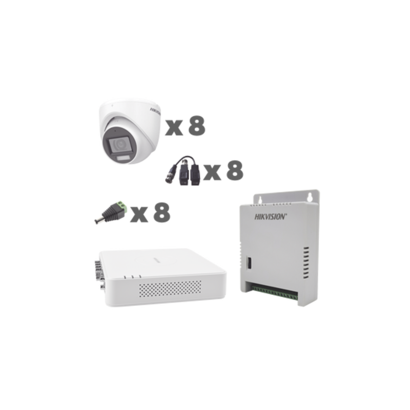 KIT TurboHD 1080p/DVR 8 Canales con audio/8 Cámaras Micrófono Integrado 106° /Transcept/Conect/Fuente de Poder Profesional