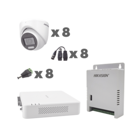 KIT TurboHD 1080p/DVR 8 Canales con audio/8 Cámaras Micrófono Integrado 106° /Transcept/Conect/Fuente de Poder Profesional