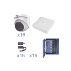 KIT TurboHD 1080p Lite/DVR 16 Canales/16 Cámaras Eyeball Exterior/Balums/Fuente de Poder