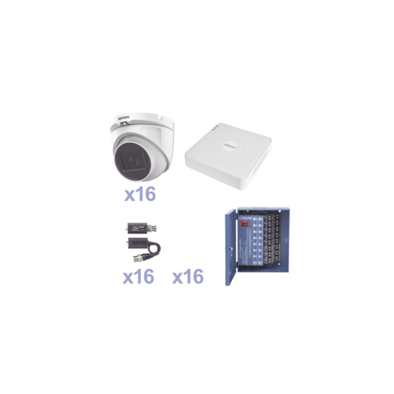 KIT TurboHD 1080p Lite/DVR 16 Canales/16 Cámaras Eyeball Exterior/Balums/Fuente de Poder
