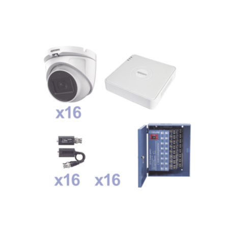 KIT TurboHD 1080p Lite/DVR 16 Canales/16 Cámaras Eyeball Exterior/Balums/Fuente de Poder