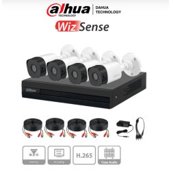 Kit de 4 canales con cámaras B1A11 de 1 megapíxel, lente de 2.8mm y visión 93°. Soporta 4 canales más 1 IP o hasta 5 canales IP