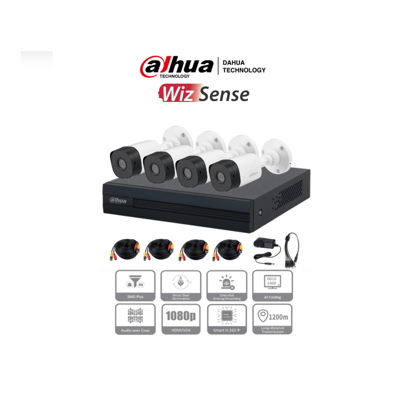 Kit de DVR Cooper-I WizSense con IA, 4 cámaras 1080p, 4 canales + 1 IP, búsqueda de humanos y vehículos, incluye accesorios