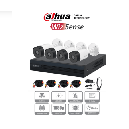 Kit de DVR Cooper-I WizSense con IA, 4 cámaras 1080p, 4 canales + 1 IP, búsqueda de humanos y vehículos, incluye accesorios