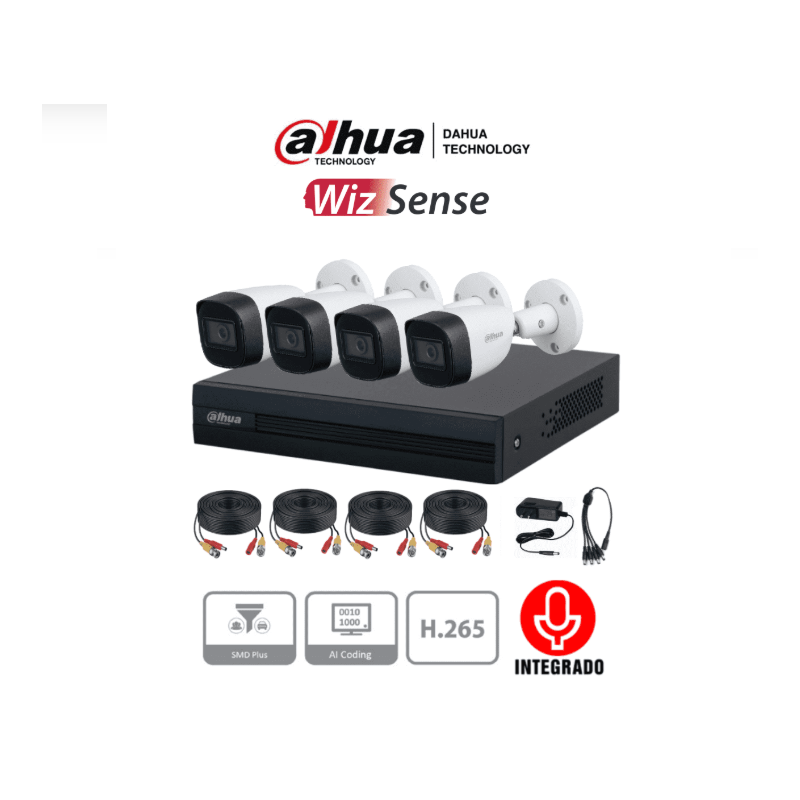 Kit de DVR Cooper-I WizSense , 4 cámaras metálicas y micrófono, 4 canales más 1IP  y accesorios incluidos