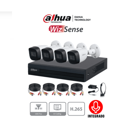 Kit de DVR Cooper-I WizSense , 4 cámaras metálicas y micrófono, 4 canales más 1IP  y accesorios incluidos