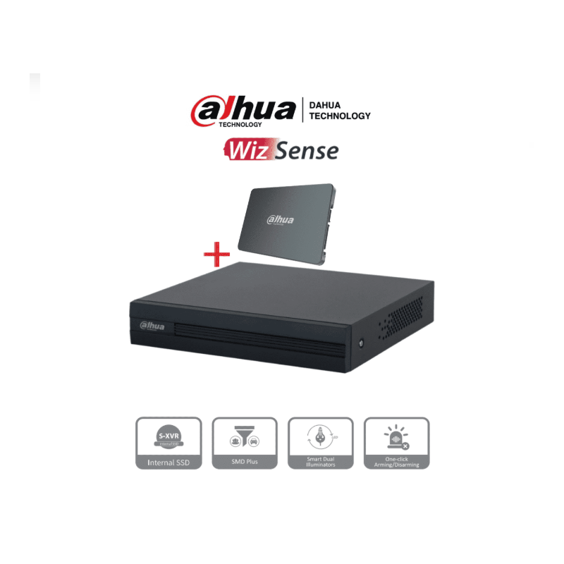 DVR de 4 canales 1080p Lite/ Con disco SSD de 512GB para Videovigilancia/WizSense/Búsqueda inteligente (Humanos y vehículos)
