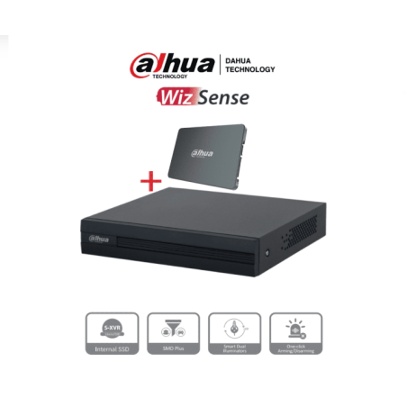 DVR de 4 canales 1080p Lite/ Con disco SSD de 512GB para Videovigilancia/WizSense/Búsqueda inteligente (Humanos y vehículos)